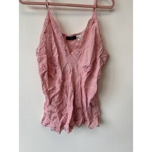 RAG Tank Top Womens 3X Pink Sequin Lace Trim Embroidered Blouse Cami Boho
